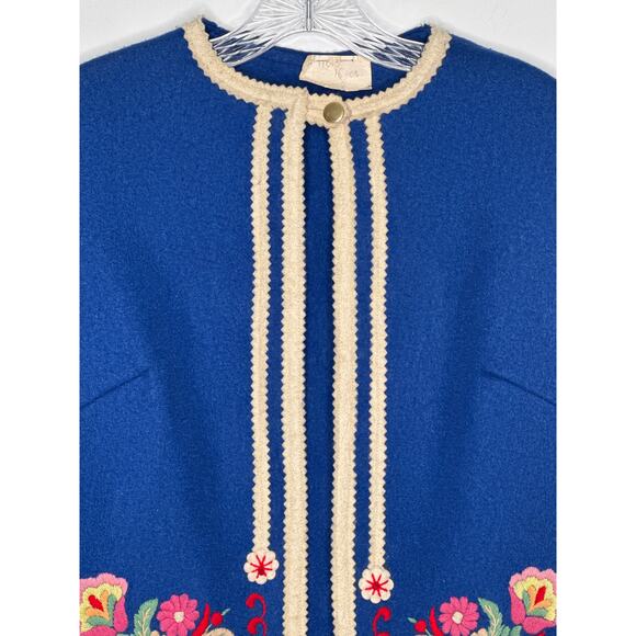 Vintage 70's Hungarian Folk Wool Vest Blue Embroidered Floral Trimmed medium - Picture 12 of 13